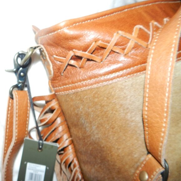 Myra Bag Hand-Tooled Leather Hairon Cowhide fringed Shoulder Bag🆕SHIP📦🏃🏻💨⚡ - Picture 11 of 16